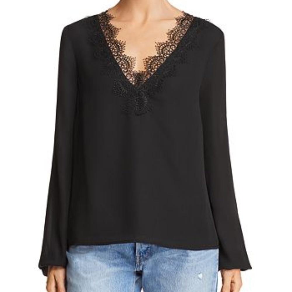 WAYF Lace Trim V-Neck Blouse